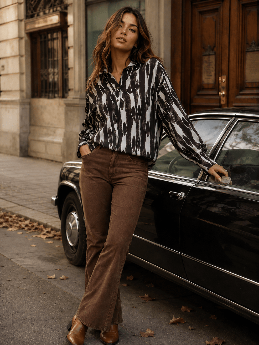 ENTRO WOMEN'S LONG SLEEVE BUTTON UP MULTI PRINT BLOUSE