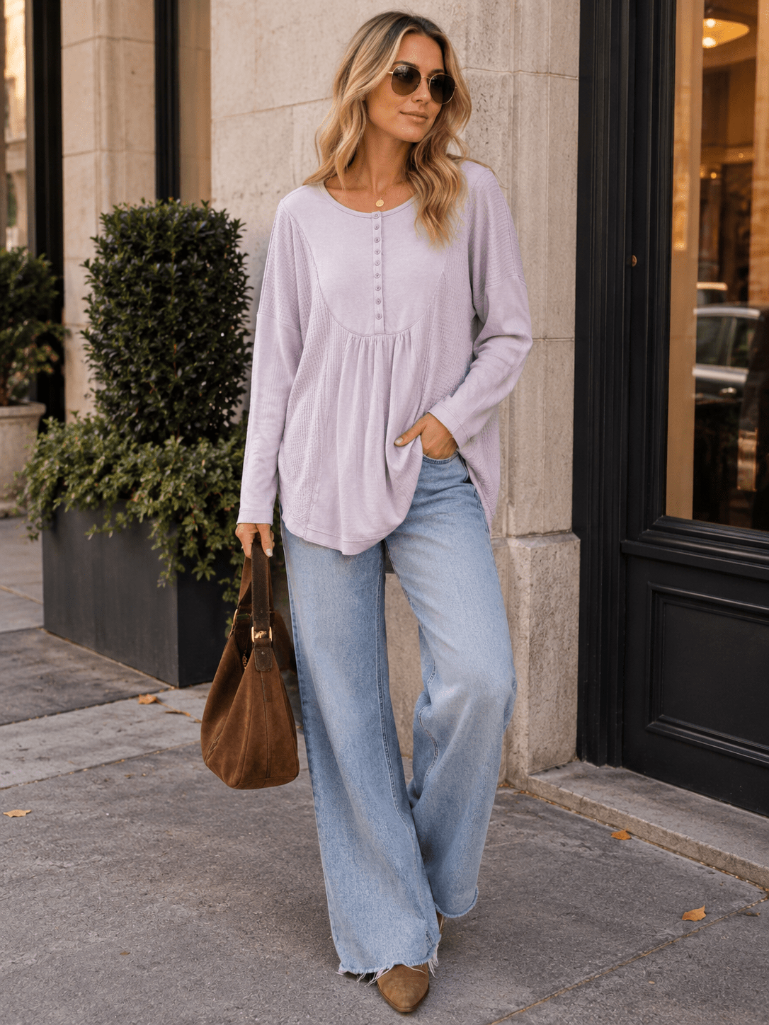 WOMEN'S LONG SLEEVE BUTTON UP HIGH-LOW OVERSIZED CONTRAST TOP