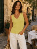 WOMEN'S SLEEVELESS V-NECK RIBBED TANK TOP