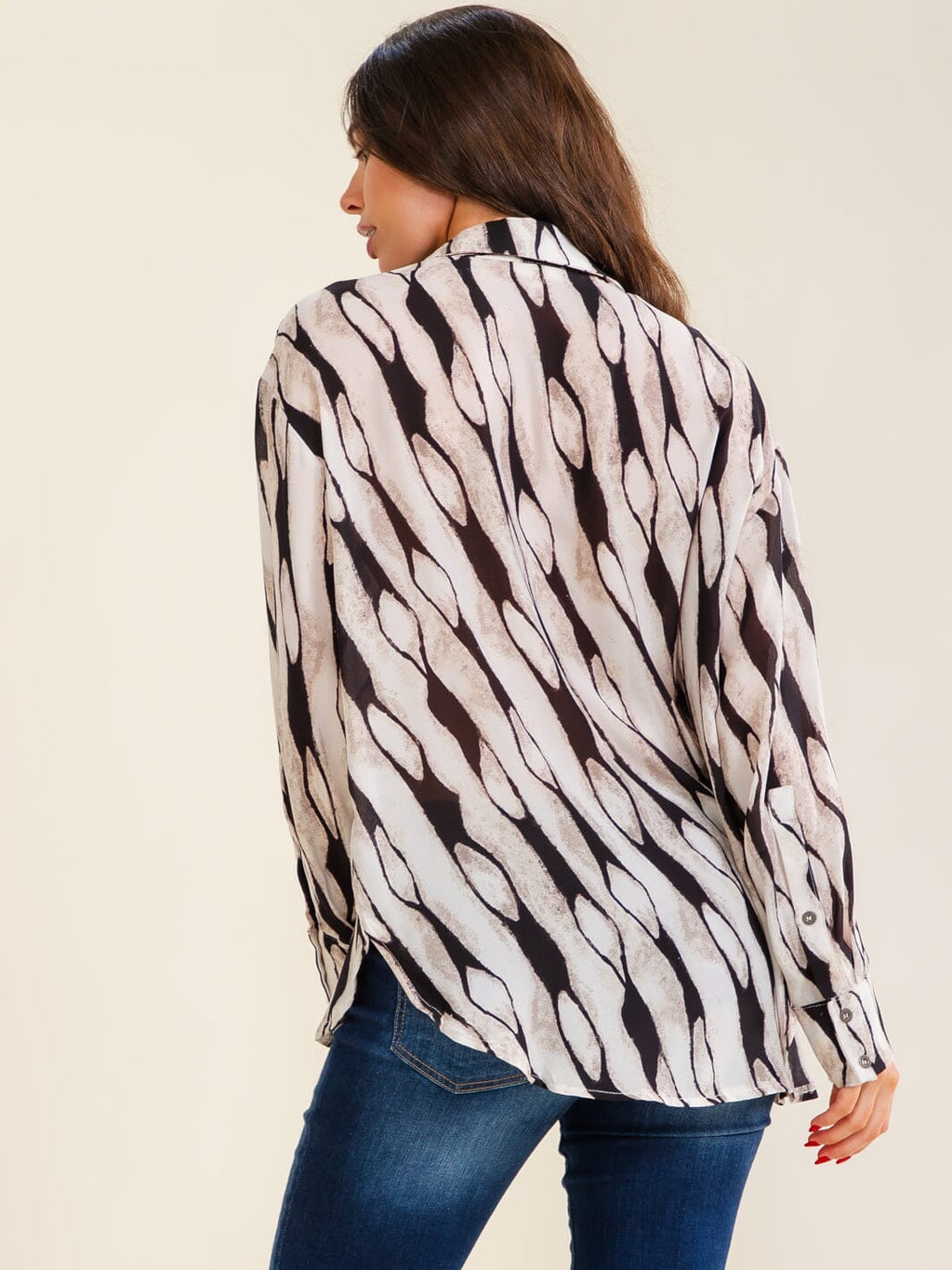 ENTRO WOMEN'S LONG SLEEVE BUTTON UP MULTI PRINT BLOUSE